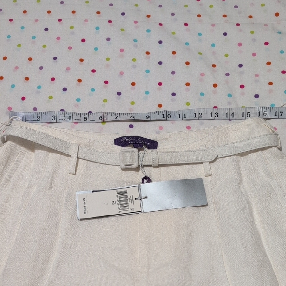Ralph Lauren White Wide Leg Pants with Tie Waist - Picture 5 of 12